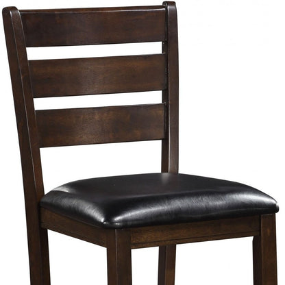 Set of Two 41" Black and Brown Faux Leather and Solid Wood Counter Height Bar Chairs
