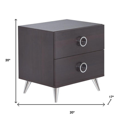 20" Silver And Espresso End Table With Two Drawers