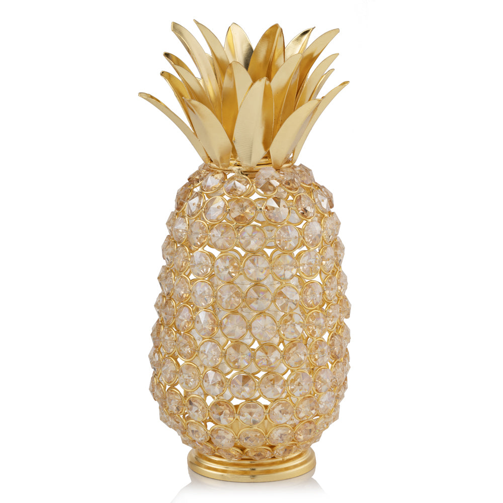 11" Gold Faux Crystal and Gold Decorative Pineapple Tabletop Sculpture