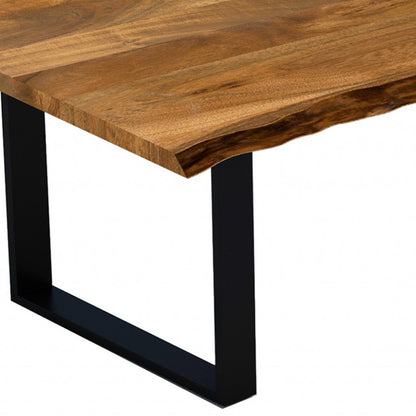 68" Brown And Black Solid Wood Sled Base Dining Table