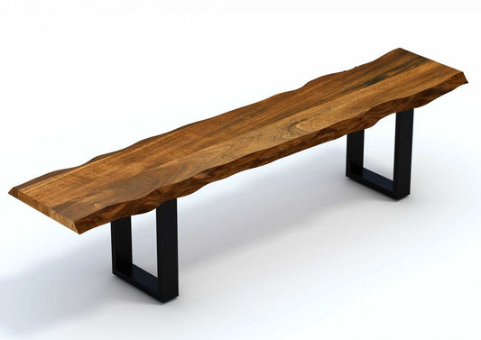 63" Brown and Black Acacia Solid Wood Garden Bench