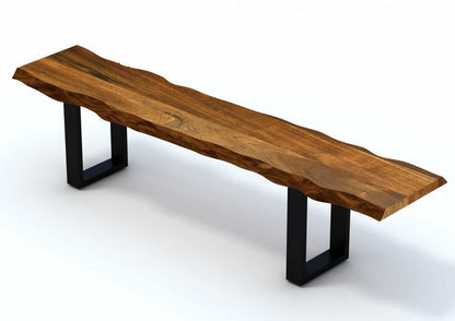 63" Brown and Black Acacia Solid Wood Garden Bench