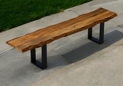 63" Brown and Black Acacia Solid Wood Garden Bench