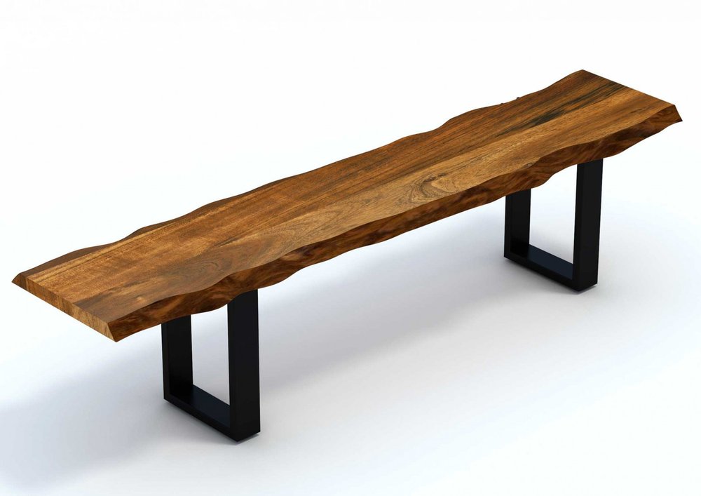 68" Brown And Black Steel Distressed and Solid Wood Live Edge Dining Bench