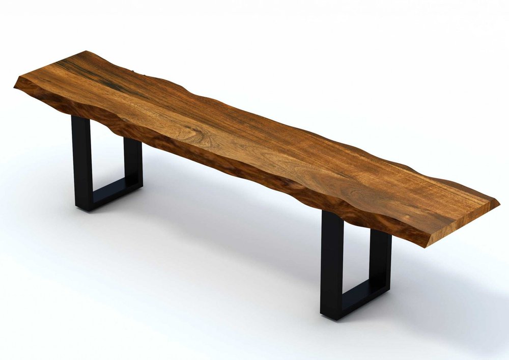 68" Brown And Black Steel Distressed and Solid Wood Live Edge Dining Bench