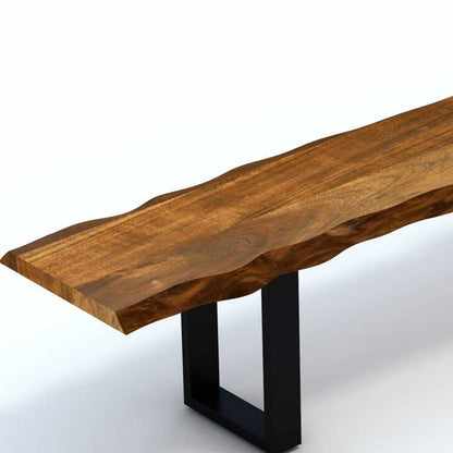 68" Brown And Black Steel Distressed and Solid Wood Live Edge Dining Bench