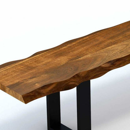 68" Brown And Black Steel Distressed and Solid Wood Live Edge Dining Bench