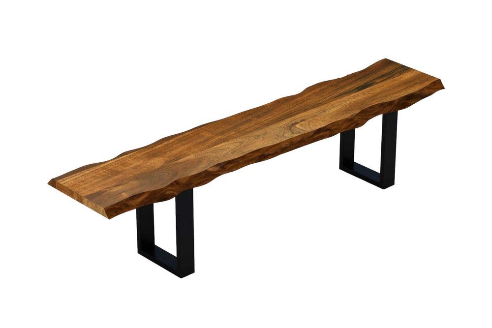 68" Brown And Black Steel Distressed and Solid Wood Live Edge Dining Bench