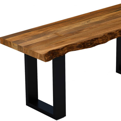 43" Brown And Black Steel and Solid Wood Live Edge Dining Bench