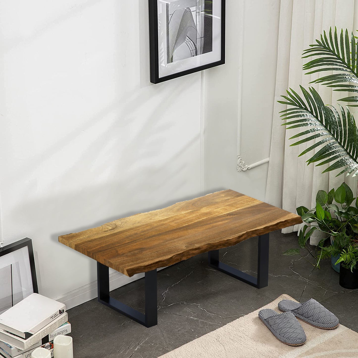 43" Brown Solid Wood And Iron Coffee Table