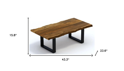 43" Brown Solid Wood And Iron Coffee Table