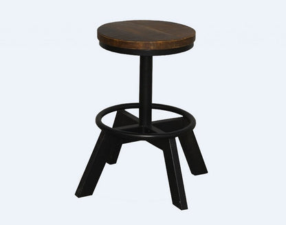 22" Brown And Black Solid Wood And Iron Backless Bar Chair
