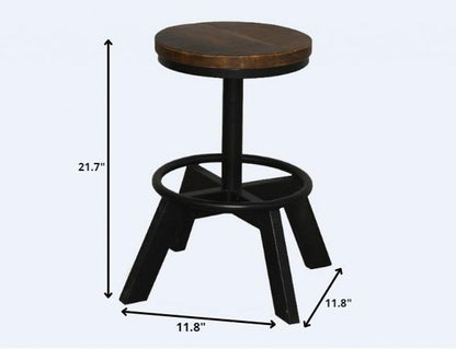 22" Brown And Black Solid Wood And Iron Backless Bar Chair