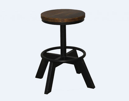 22" Brown And Black Solid Wood And Iron Backless Bar Chair