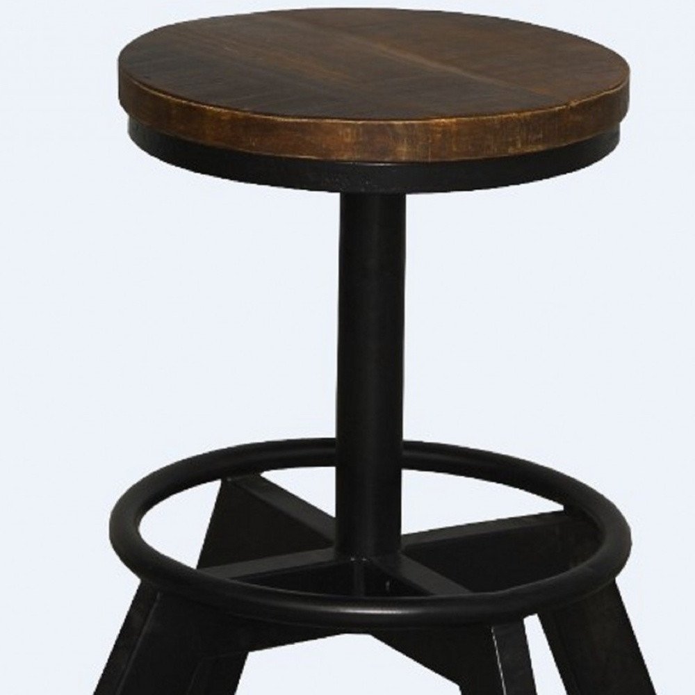 22" Brown And Black Solid Wood And Iron Backless Bar Chair