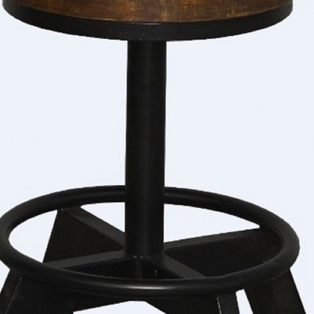 22" Brown And Black Solid Wood And Iron Backless Bar Chair