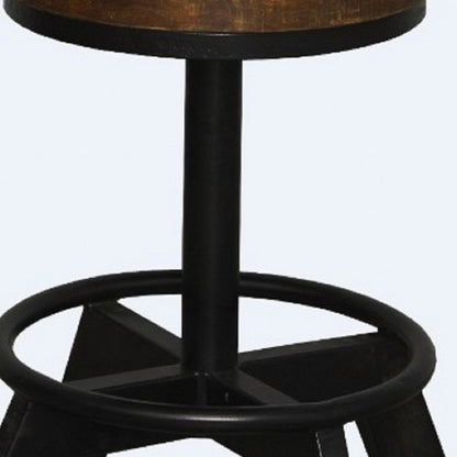 22" Brown And Black Solid Wood And Iron Backless Bar Chair