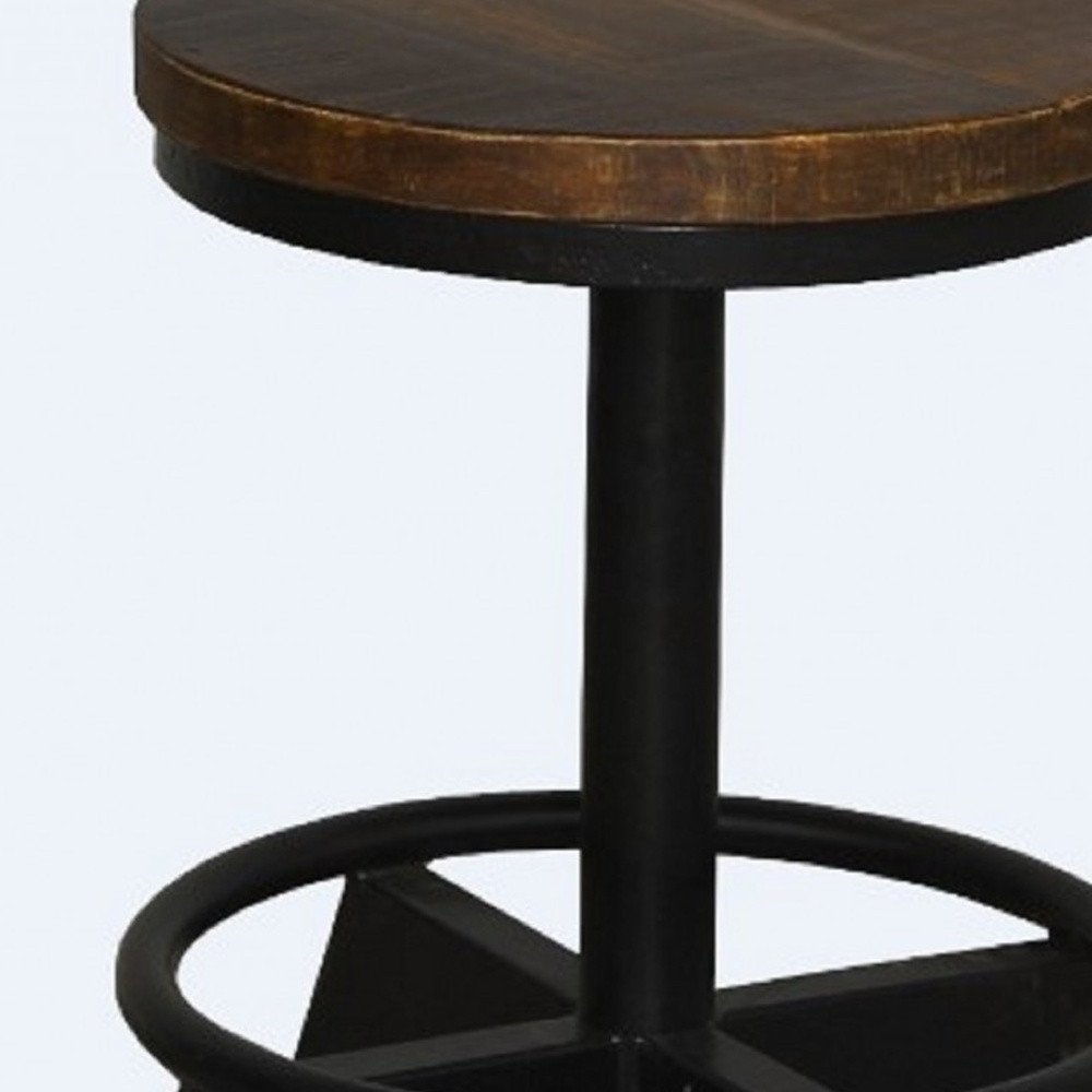 22" Brown And Black Solid Wood And Iron Backless Bar Chair