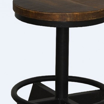 22" Brown And Black Solid Wood And Iron Backless Bar Chair