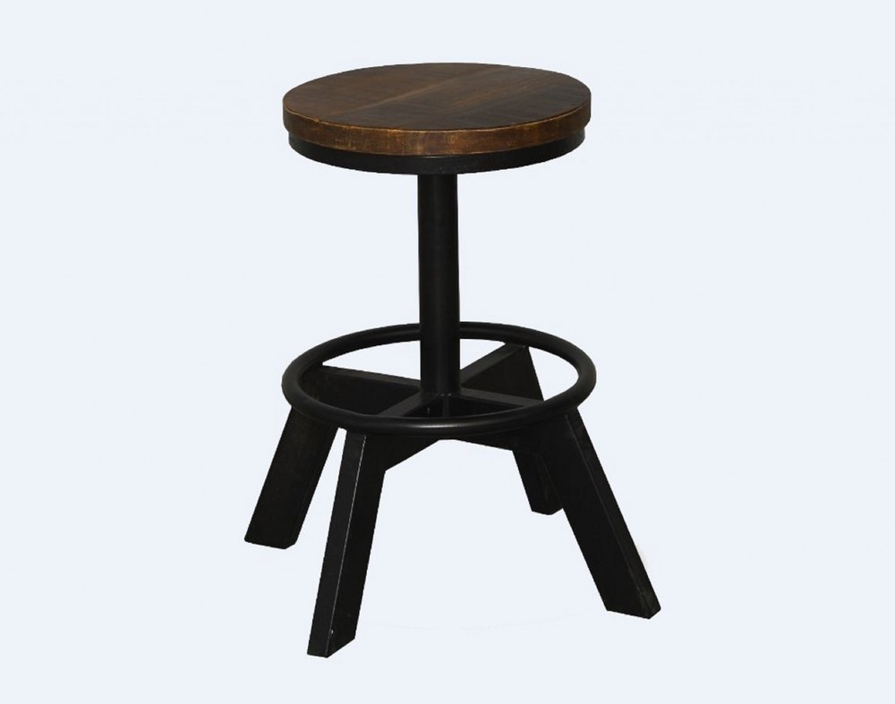 22" Brown And Black Solid Wood And Iron Backless Bar Chair