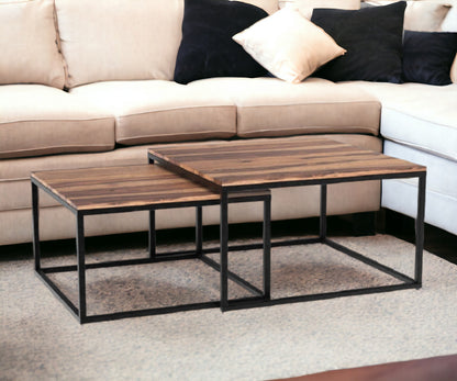 30" Brown And Black Solid Wood And Iron Square Coffee Table