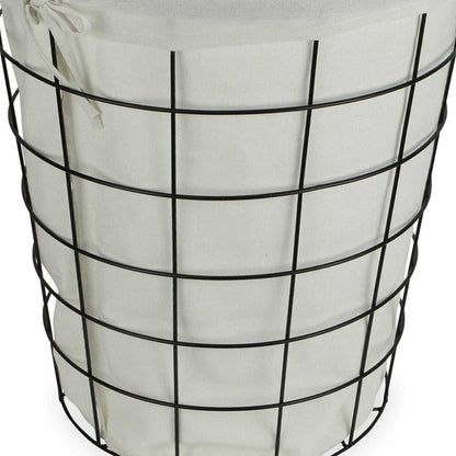 Large White Fabric Lined Metal Laundry Type Basket With Handle