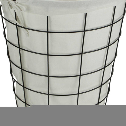Large White Fabric Lined Metal Laundry Type Basket With Handle