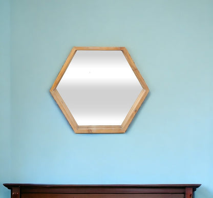 21" Brown Hexagon Wood Framed Accent Mirror
