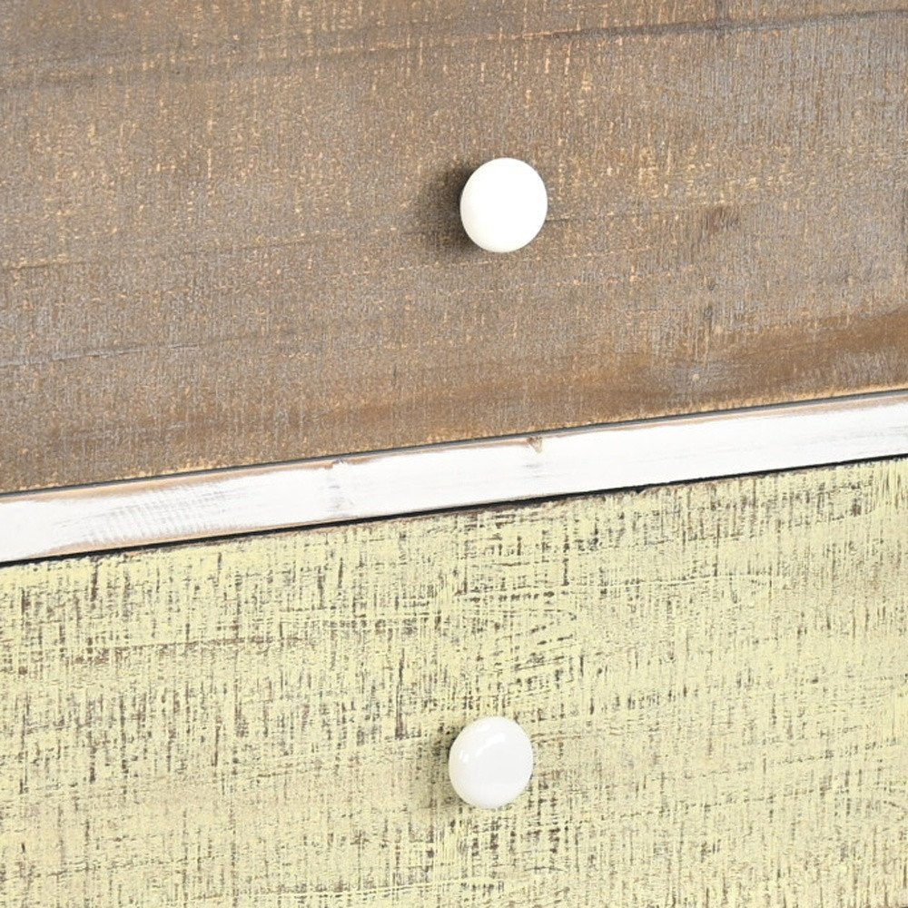 19" White Gray and Natural Distressed Accent Cabinet With Three Drawers