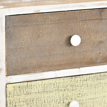 19" White Gray and Natural Distressed Accent Cabinet With Three Drawers