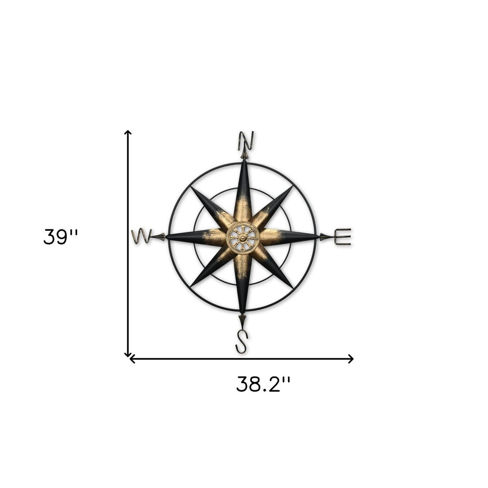 39" Black Rustic Compass Metal Wall Decor