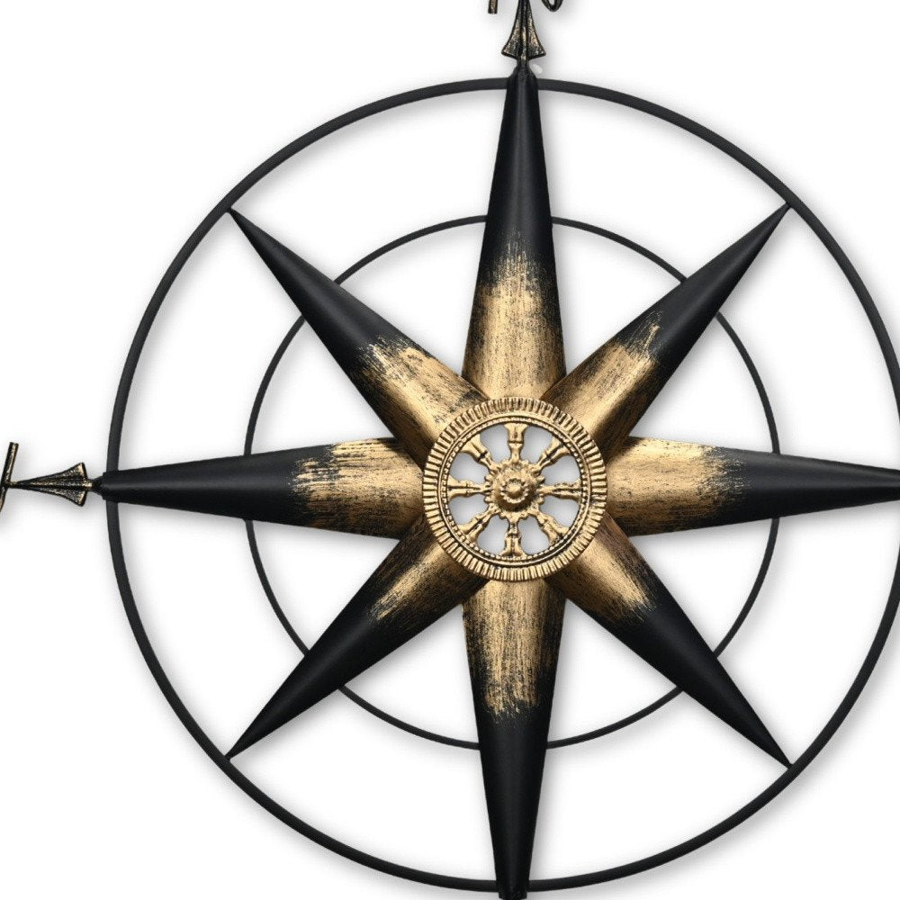 39" Black Rustic Compass Metal Wall Decor