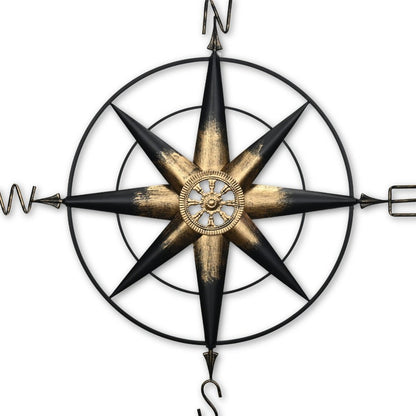 39" Black Rustic Compass Metal Wall Decor