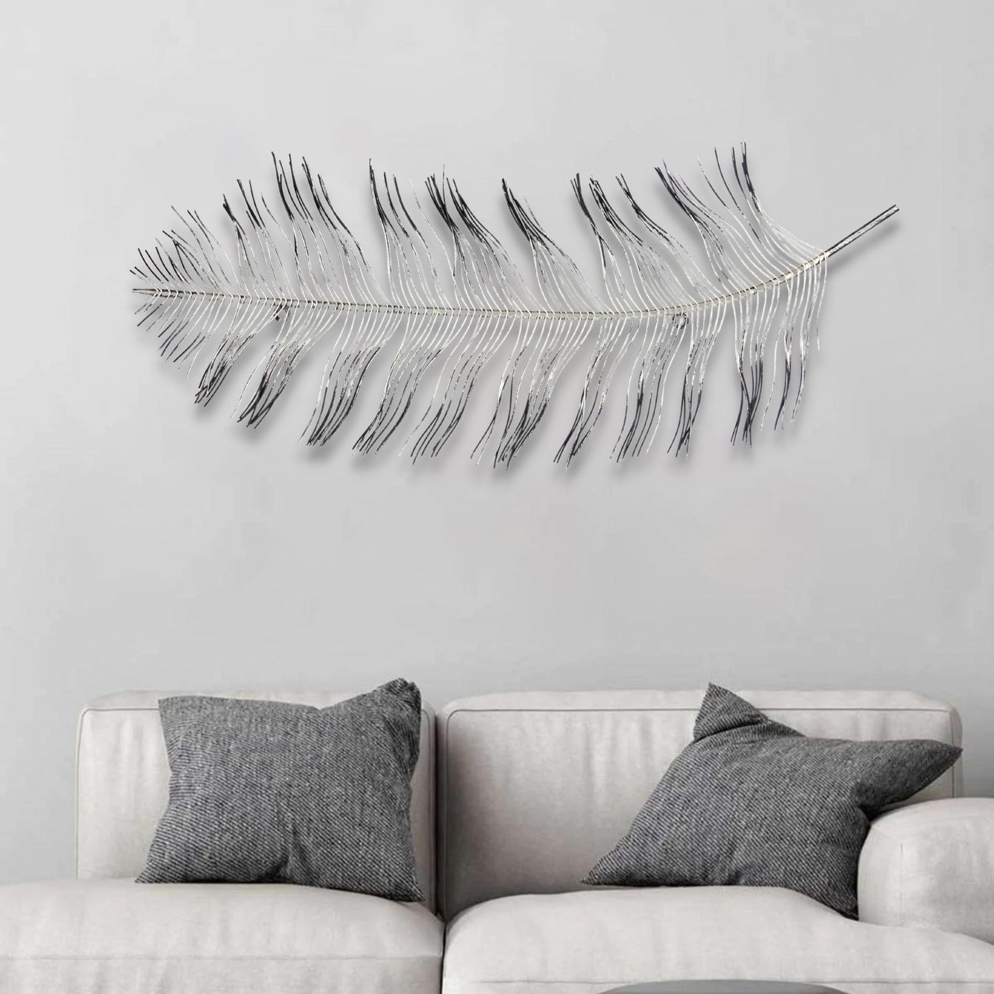 Black And Silver Metal Peacock Feather Wall Decor