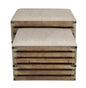 Set of Two Brown Wood Slat and Upholstery Storage Benches With Flip Top