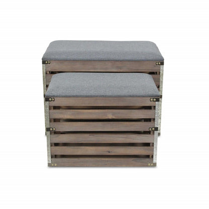 Set of Two 24" Gray Linen Upholstered Storage Entryway Stool With Flip Top