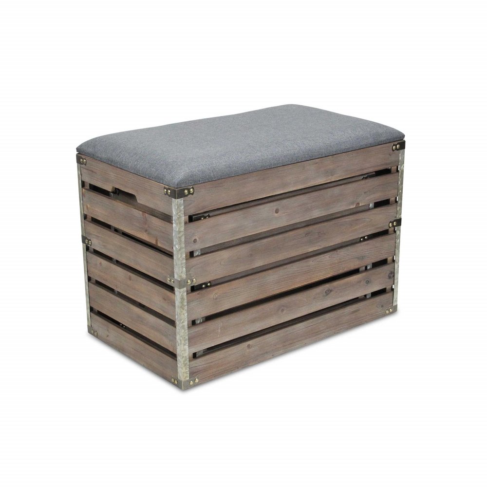 Set of Two 24" Gray Linen Upholstered Storage Entryway Stool With Flip Top