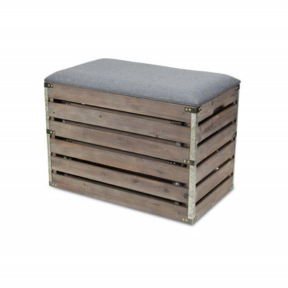 Set of Two 24" Gray Linen Upholstered Storage Entryway Stool With Flip Top