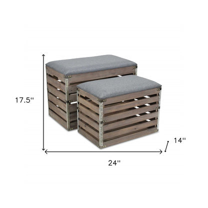 Set of Two 24" Gray Linen Upholstered Storage Entryway Stool With Flip Top