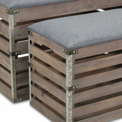 Set of Two 24" Gray Linen Upholstered Storage Entryway Stool With Flip Top