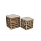 Set of Two 16" Brown Linen Upholstered Storage Entryway Stool With Flip Top