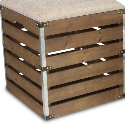 Set of Two 16" Brown Linen Upholstered Storage Entryway Stool With Flip Top