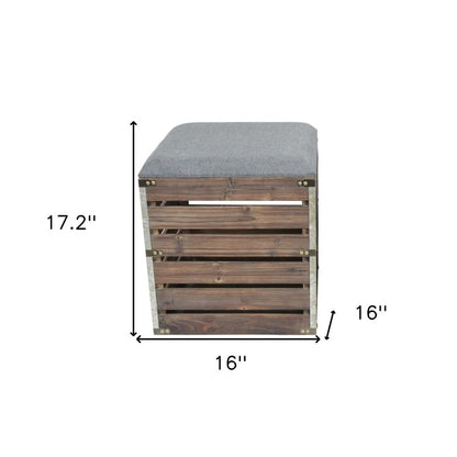Set of Two 16" Gray Linen Upholstered Storage Entryway Stool With Flip Top