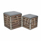 Set of Two 16" Gray Linen Upholstered Storage Entryway Stool With Flip Top