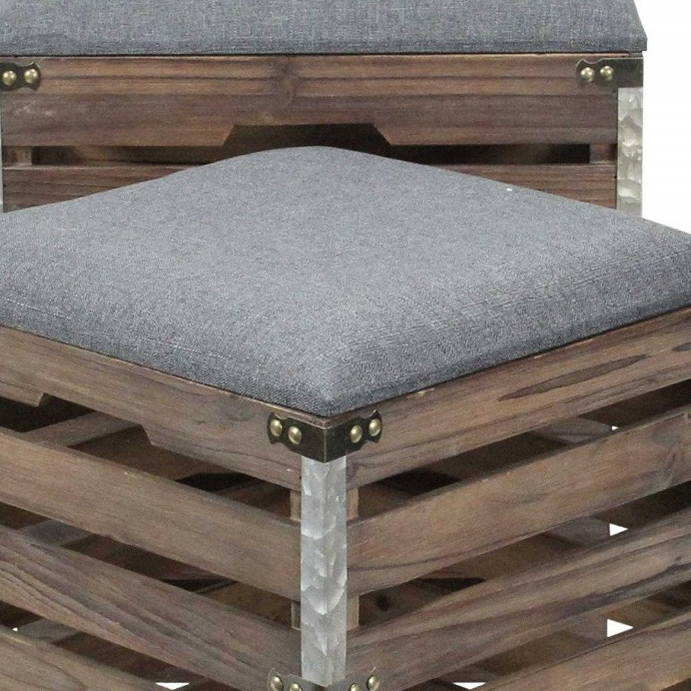Set of Two 16" Gray Linen Upholstered Storage Entryway Stool With Flip Top