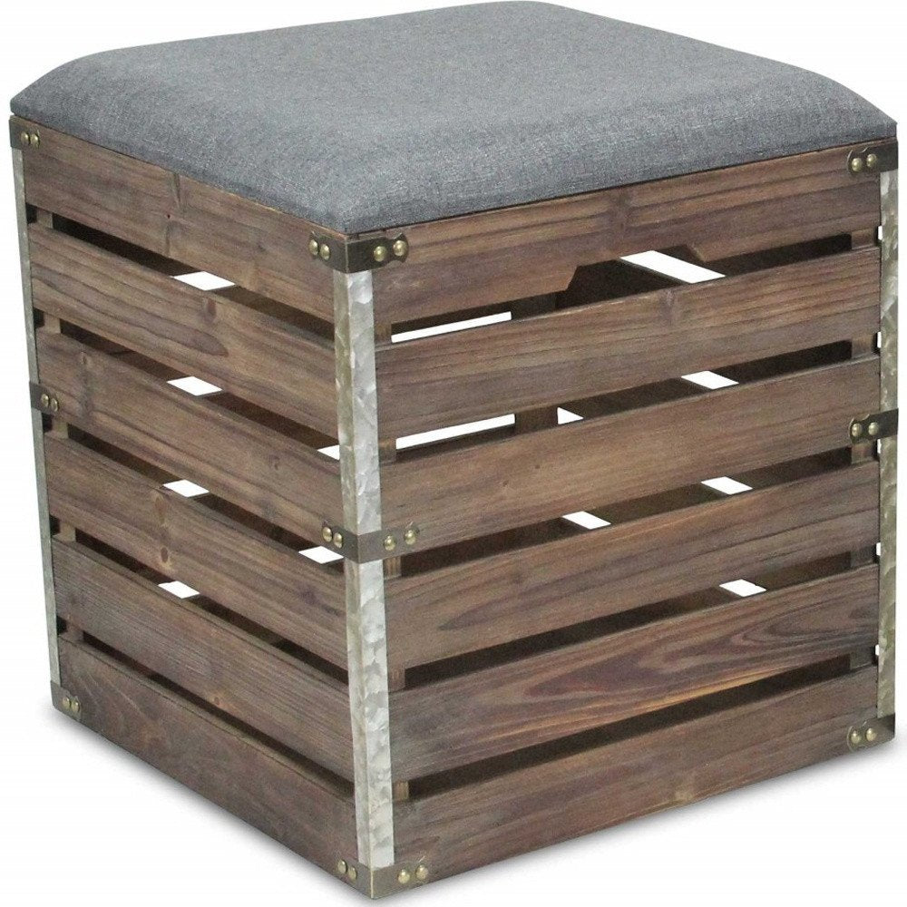 Set of Two 16" Gray Linen Upholstered Storage Entryway Stool With Flip Top