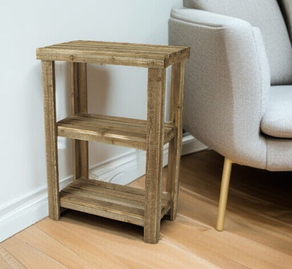 29" Brown Wood And Solid Wood End Table With Two Shelves