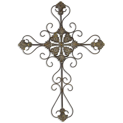 29" Gray Metal Scroll Design Gray Hanging Cross Wall Decor