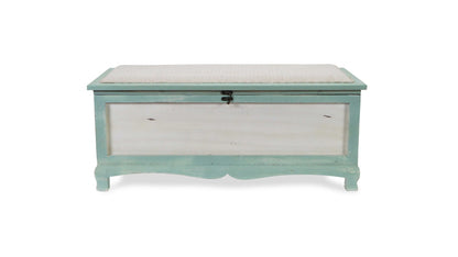 Rectangular Green Wooden With Seat Cushion And Inside Storage Bench