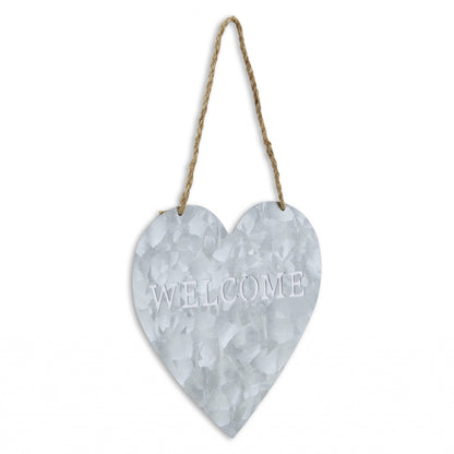 10" Gray Galvanized Metal Heart Shaped Welcome Wall Decor